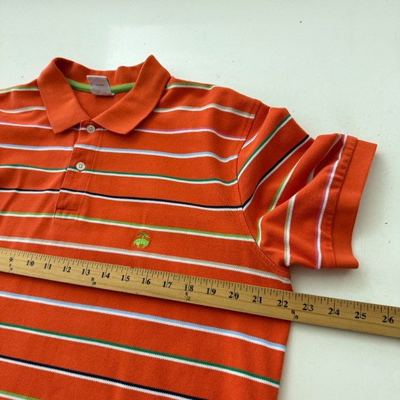 Brooks Brothers Performance Polo Orange Striped Logo Collared Shirt Mens XL SLIM - Picture 6 of 7